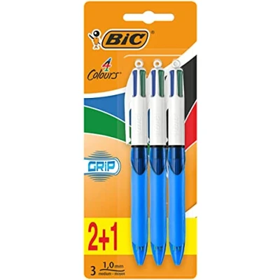 Image de BIC 4 Couleurs Grip Stylos Bille Rétractables Pointe Moyenne (1,0 mm) , Parfait pour l&#039;Ecole et au Bureau, Format Spécial
