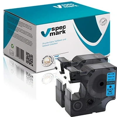 Image de specmark Compatible avec DYMO D1 45806 S0720860 Lot de 2 rubans Noir sur bleu pour imprimante LM Label Manager LP Point LW Writer DUO
