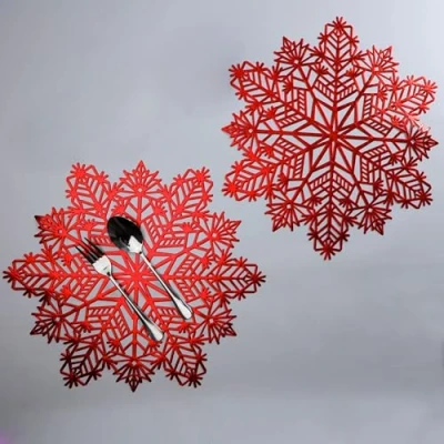 Image de Snowkingdom Lot de 6 sets table ronds en vinyle laminé métallique avec dessous verre assorti Rouge 38,1 cm diamètre