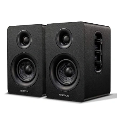 Image de Sanyun SW208 Enceintes d&#039;étagère Bluetooth 5.0 Actives 3&quot; Unité de Haut parleurs en Fibre Carbone 60 W DAC 24 Bits intégré Jeu pour Moniteur d&#039;ordinateur 2.0 (Paire, Noir)