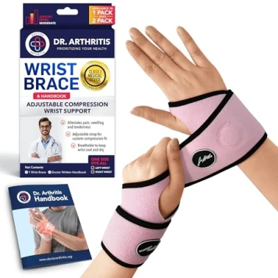 Image de Dr. Arthritis Von Ärzten entwickelte, bequeme, leichte Handgelenkstütze, perfekte Passform für rechte und linke Hand, Männer Frauen (Rosa, 2er Pack)