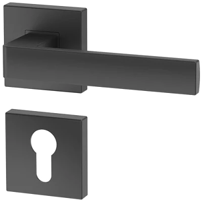 Image de poignée de porte d&#039;intérieur ERGO, graphite, pour portes équipées d&#039;une serrure à cylindre, carrée graphite mate, garnitures porte,