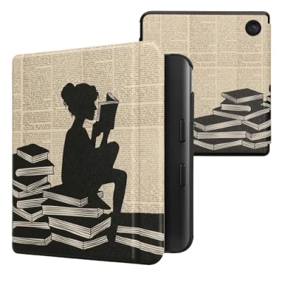 Image de kwmobile Étui Compatible avec Kobo Libra Colour Coque à Rabat magnétique Tablette eReader Similicuir Noir Beige