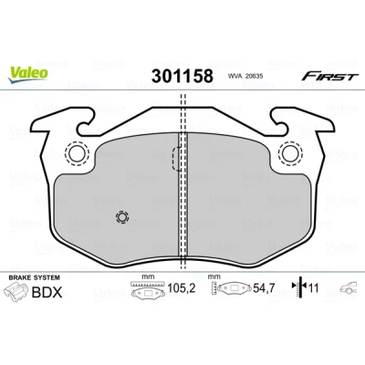 Image de VALEO 301158 Jeu de plaquettes frein FIRST Essieu arrière contact signal d&#039;usure exclu sans tôle anti bruit RENAULT: CLIO 2, 1