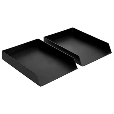 Image de Amazon Basics Rectangulaire Organiseur en plastique Lot de 2 corbeilles à courrier, Noir