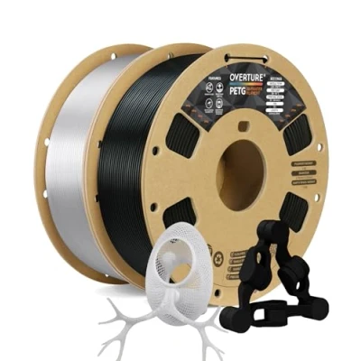 Image de OVERTURE PETG Filament 1.75mm, Bobine de 2kg(4,4lbs), Précision dimensionnelle +/ 0,02 mm (Noir 1kg + Transparent 1kg)
