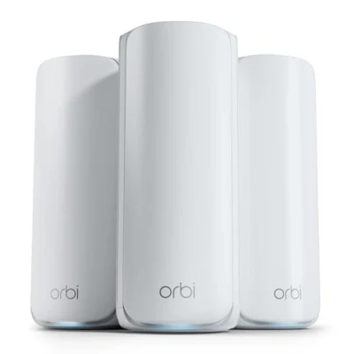 Image de NETGEAR Système Mesh WiFi 7 Tri Band Orbi (RBE773) Pack de 3 Couverture 750m², 100 appareils Port internet 2,5 Gbit/s BE11000 (11 Gbit/s) compatible mur épais et toutes box