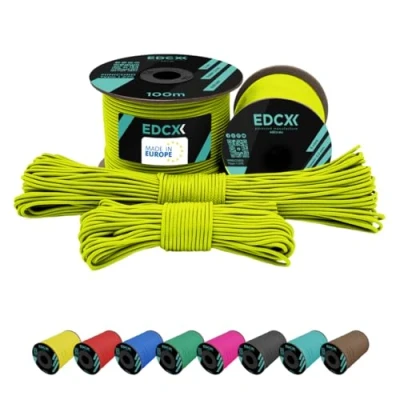 Image de EdcX 2 mm Nylon Paracord 275 (15, 30, 50 and 100 m) 100% Rope, 3 Strand Cord, Cord in Many Colours (Sofit Yellow, 15