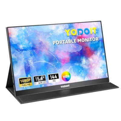 Image de Yodoit Écran Portable 15,6&quot; 144 Hz 1920 x 1080 FHD Moniteur IPS 100% SRGB Display HDMI USB Type C avec Haut parleurs Intégrés pour PC/Ordinateur Portable/MacBook/Xbox/PS4 5/TV