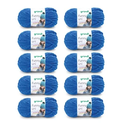 Image de Gründl Funny uni, Fil pour Aiguilles &amp; Crochet (Fil Chenille à l’Aspect velouté 100% Polyester, 10 x 100 g / 120 m, grosseur d’Aiguilles n 5 6, g), Bleu Royal
