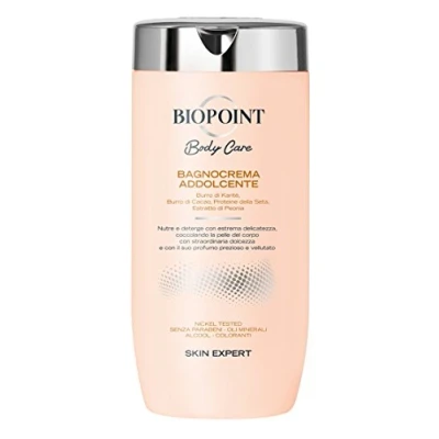 Image de Biopoint Bain crème adoucissante, nettoyant douche délicat à action nutritive, avec protéines de soie et extrait pivoine, donne une peau douce parfumée, 400 ml