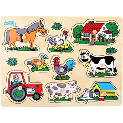 Image de small foot 1767 Puzzle pièces à poser &quot;la ferme&quot; en bois, avec de nombreux motifs la ferme et dans des couleurs vives, partir 3 ans