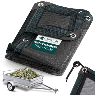 Image de CargoVA Filet de remorque à Mailles Fines 2x3,5M Couverture Noir avec Corde élastique pour Une Fixation optimale la Charge