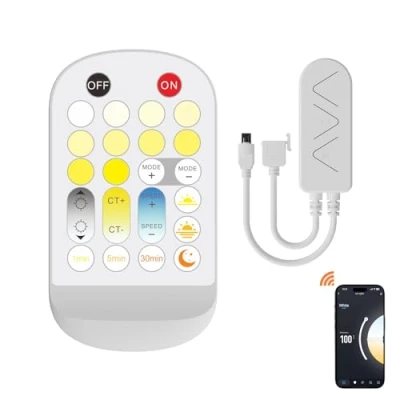 Image de PAUTIX LED Contrôleur pour CCT Ruban COB, avec APP Contrôle, IR Télécommande, Mémoire Fonction, Minuterie Fonction Bande Lumineuse 3 Broches vers 2,4G Wi Fi Connexion, DC12V 24V