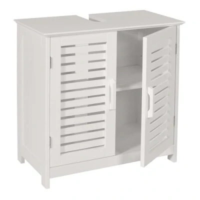 Image de Meuble sous lavabo HWC B41, Armoire Basse de Salle Bain avec Compartiment Rangement, Bambou MDF 60x60x30cm MVG Blanc