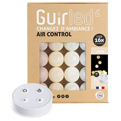 Image de GuirLED Guirlande lumineuse boules Coton LED USB Télécommande sans fil Veilleuse bébé 2h Adaptateur secteur double 2A inclus 4 intensités 16 1.6m