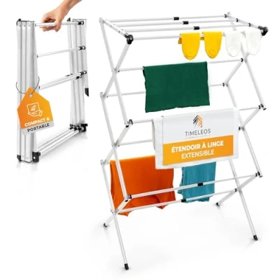 Image de TIMELEOS Etendoir Linge Interieur Pliable Sechoir a Extensible, Robuste &amp; Peu encombrant, 6 Niveaux avec 11 Barres, Tour à et seche Durable, Blanc