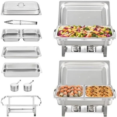 Image de VEVOR Chauffe Plat 2 Bacs de 7,5 L 4 3,5 Buffet Chauffant à Combustible Réchaud Inox Alimentaire Récipient Maintient au Chaud pour Servir en Libre Service Hôtel Traiteur Restauration