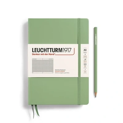 Image de LEUCHTTURM1917 361583 Carnet de notes Medium (A5), Couverture rigide, 251 pages numérotées, Sauge, Quadrillé