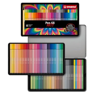 Image de Feutre dessin STABILO Pen 68 Boîte métal ARTY x 66 feutres de coloriage pointe moyenne gamme