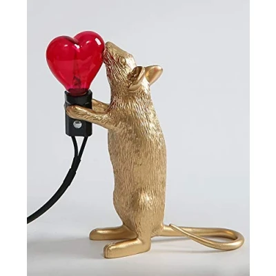 Image de ausuky Veilleuse moderne en résine forme de rat, lampe table LED cœur, base E12 (amour doré)