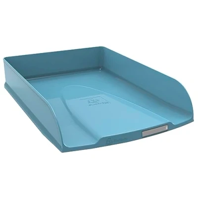 Image de Exacompta Réf. 11133D 1 corbeille à courrier COMBO STYLI Skandi pour documents au format A4+ dim 34 x 25 6,5 cm porte étiquette peut contenir 500 feuilles couleur bleu givré