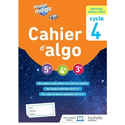 Image de Mission Indigo Cahier d&#039;algo cycle 4 Ed. 2022 Livre d’occasion Bon