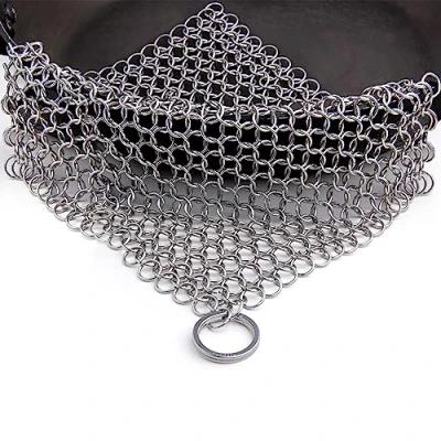 Image de Candure Nettoyeur de Fonte en Acier Inoxydable 7x 7 pouce Récureur Cotte Mailles pour Tous Les Types Poêles, Poêles Fonte, Grilles et Fours Hollandais