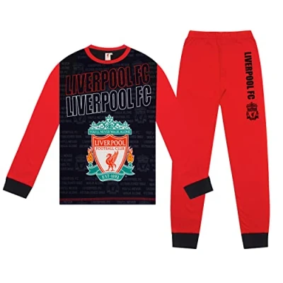 Image de Liverpool FC Officiel Pyjama Long thème Football garçon imprimé Effet Sublimation Poignets Rouge/Noir 7 8 Ans