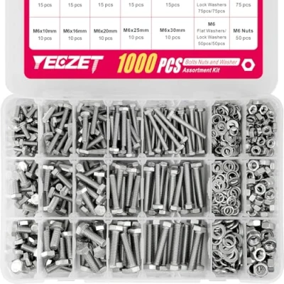 Image de YEEZET 1000pcs M4 M5 M6 Boulons et écrous Rondelles Kit D&#039;assortiment, 304 Ensemble D&#039;assortiment de Métriques en Acier Inoxydable, 15 Tailles Les Plus Courantes, 10 40mm
