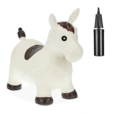 Image de Relaxdays Animal Sauteur, Jouet en Forme de Cheval, avec Pompe à air, Charge maximale 50 kg, 3 Ans et Plus, Blanc