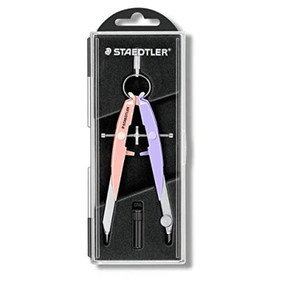 Image de STAEDTLER Mars Comfort 556 00 PA2 Compas de haute qualité avec guide broche centrale, précision et précision, rose pastel lavande Étui solide rabat