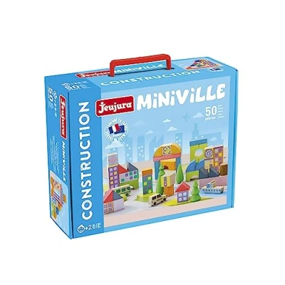 Image de Jeujura Miniville 50 Manipulation de pièces en hêtre Massif pour Imaginer et créer la Ville Ses rêves Jeu Construction Âge Minimum : 2 Ans, 8257, Multicolore