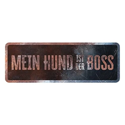 Image de D&amp;D Home, Panneau d&#039;avertissement Attention au Chien, 40x13x0,3 cm, Version Allemande, Fond Noir, en métal résistant à la Rouille avec Un Texte Amusant