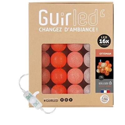 Image de GuirLED Guirlande lumineuse boules coton LED USB Veilleuse bébé 2h Adaptateur secteur double 2A inclus 3 intensités 16 1.6m Ottoman