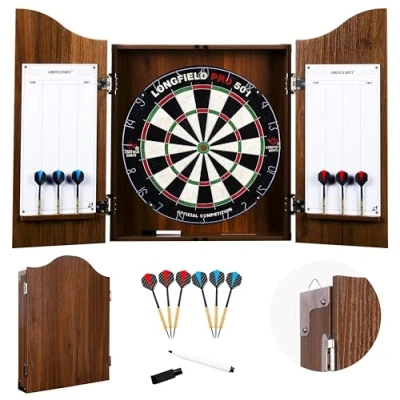 Image de Cabinet Armoire de fléchettes en Bois avec Cible Official compétition sisal + 2 Lots 18 GR, craies et Eponge