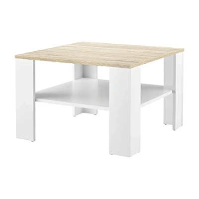 Image de [en.casa] Table Basse de Salon d&#039;Appoint avec Espace Rangement Stockage Panneaux Particule Bois 60 x 40 cm Blanc et Effet Chêne