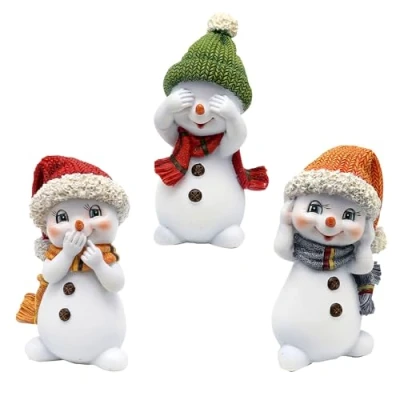 Image de Lot de 3 Enfants Neige avec Bonnet et écharpe en Orange, Vert Rouge, 6,3 x 5 10,5 cm (L l H)