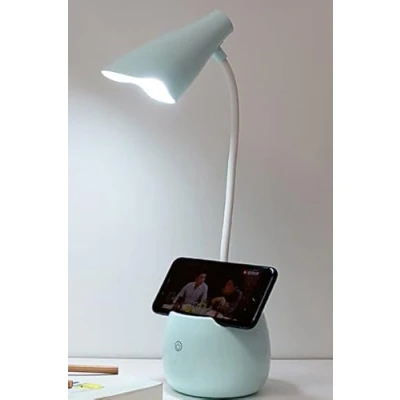 Image de LAMPE DE BUREAU EN LED RECHARGEABLE, PORTE STYLO ET SUPPORT TELEPHONE, BOUTON CONTROLE TACTILE AVEC 3 MODES LUMIERE, FLEXIBLE A 360 (BLEU)