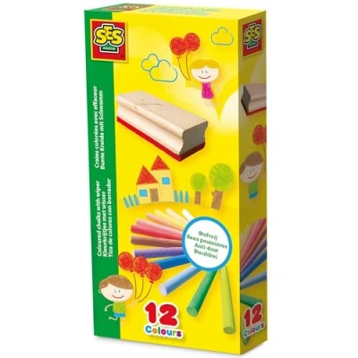 Image de SES Creative 00208 Craie colourée avec éponge craies sans poussière pour le dessin et la peinture créatifs