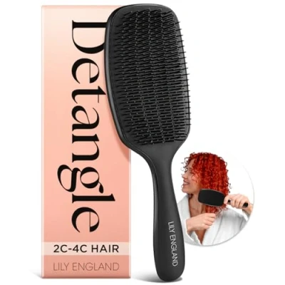 Image de Brosse demelante et coiffante pour cheveux bouclés de Lily England à boucles sans douleur humides secs avec poils flexibles femmes 3c 4c, Noire