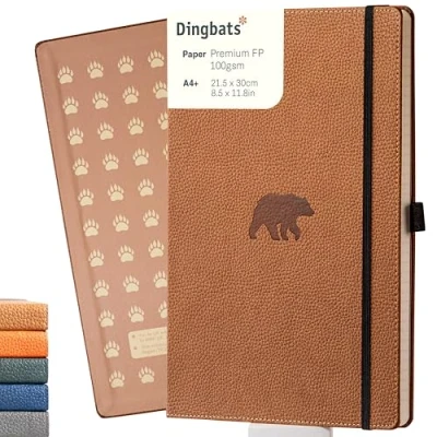 Image de Dingbats* Faune Carnet de Notes A4 Extra large Pointillé Couverture Rigide, Journal en Cuir PU Fermeture élastique, Porte stylo, Marque page