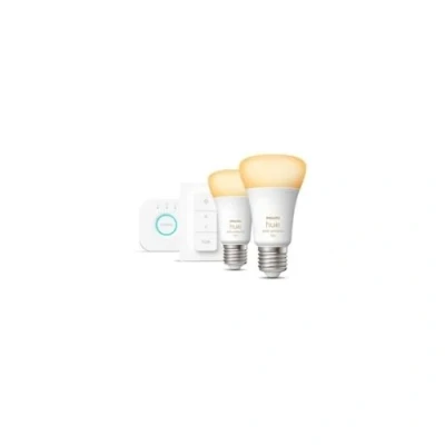 Image de Kit de démarrage ampoule LED connectée PHILIPS Hue White 10,5W Lot 2 E27 avec télécommande Neuf