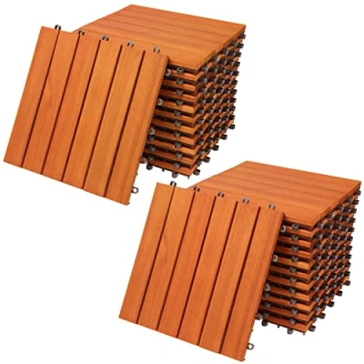 Image de Dalles de terrasse bois d&#039;eucalyptus certifié FSC® 2m² dalle 30x30cm système clips découpe possible jardin