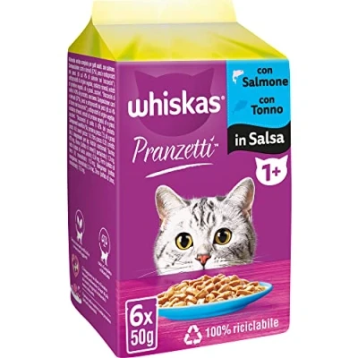 Image de Whiskas Sélection de Poisson 1 + Adulte, Nourriture Humide pour Chat, 12 boîtes chacune 6 sachets x 50 g (72 pièces au Total)