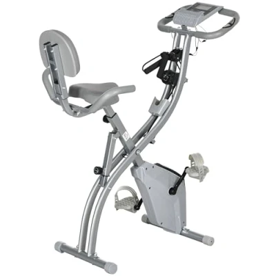 Image de HOMCOM vélo d&#039;appartement pliable, d&#039;exercice, home traîner pour adultes, 8 niveaux de résistance magnétique, capteurs pouls main, écran LCD multifonction, selle réglable, acier, gris argenté