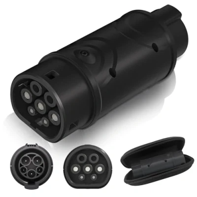 Image de EVPEIWE EV Adaptateur de Câble Charge Type 1 à 2 Véhicule Électrique,16/32A Connecter Chargeur(SAE J1772 IEC62196 EVs) avec Sac Rangement, Compatible Auto Standard EU