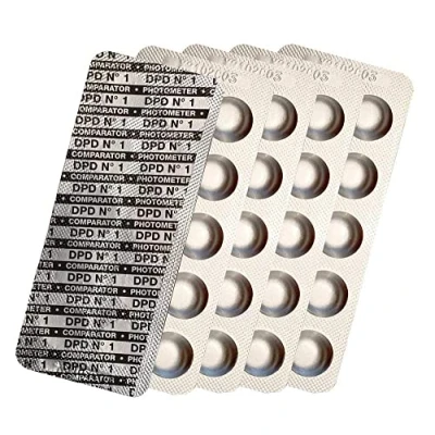 Image de harren24 Pastilles de test photomètre Chlore DPD1, DPD3, Oxygène actif DPD4, valeur du pH Phenol Red, Alkalinity M, CYA Test, Testeur d&#039;eau piscine 50x 100x 250x 500x (DPD1 / 50x)