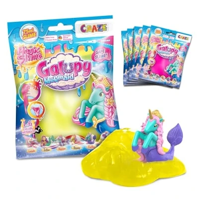 Image de CRAZE Magic Slime GALUPY Mermaid Pack de 6 Enfant avec Jouet Licorne, sachets refermables 75ml, kit coloré Surprise à l&#039;intérieur Licorne Fille