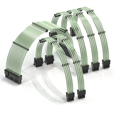Image de LINKUP 30cm Extension de Câble PSU 18AWG Veste en Téflon Cuivre sans Oxygène Mod Personnalisé GPU PC avec Peigne Pack Unique 1x24P (20+4) 2x8P (4+4) CPU 3x8 P (6+2) 300mm Vert
